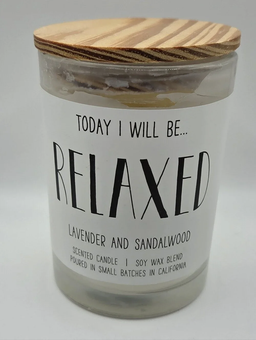 Leoben Co Relaxed Lavender Sandalwood Soy Wax Blend Candle Wood Lid 9oz